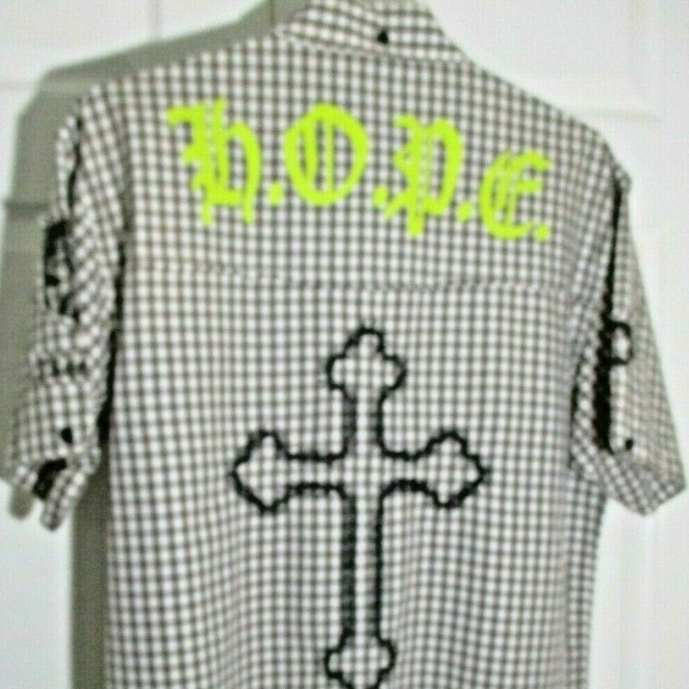 Mens Gingham Casual Button Front Shirt sz XXL Brown White Freedom Hope - Picture 6 of 12